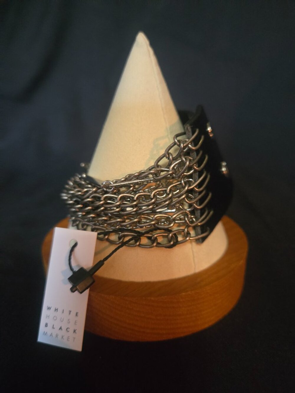 White House Black Market Genuine Leather Multi-Chain Statement Cuff Bracelet - Picture 2 of 8